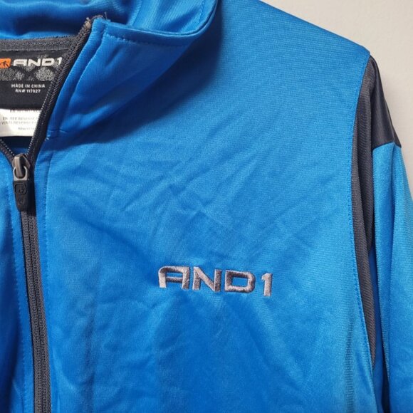AND1 Full Zip Jacket Lightweight Pockets Blue Athletic Windbreaker Mens XL - Picture 9 of 10